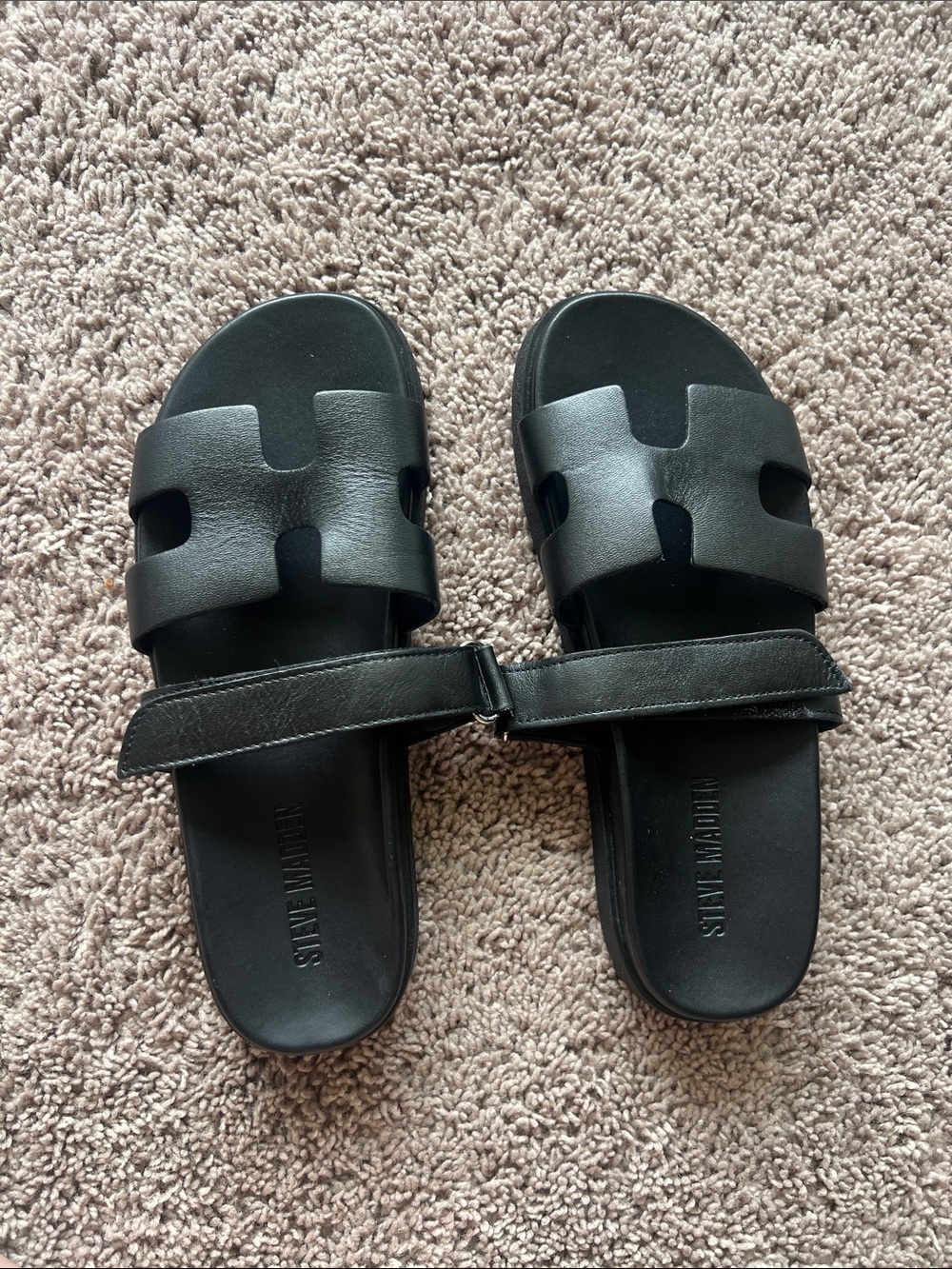 Steve Madden Black Mayven Footbed Slide Sandals Dual Strap Womens Size 8.5